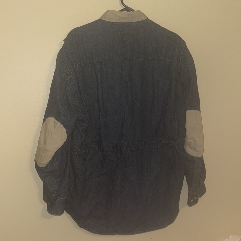 Tommy Hilfiger Y2K Denim Button Down Flannel Lined Khaki Elbow Pad Shirt - Picture 4 of 4